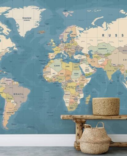 mural de papel de parede de mapa do mundo personalizável chamado Mural do Mapa do Mundo para quartos