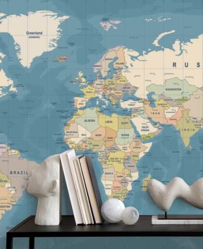 mural de papel pintado de mapa del mundo personalizable llamado Mural del Mapa del Mundo para dormitorios