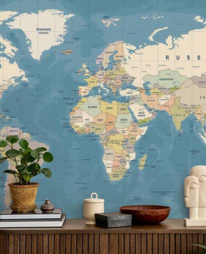 aanpasbare wereldkaart behangmuurschildering genaamd Map of the World Mural voor slaapkamers