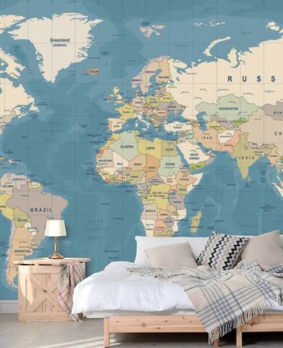 customizable world map wallpaper mural called Map of the World Mural for bedrooms