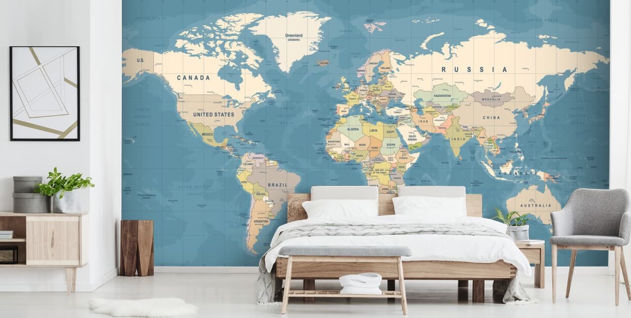 tilpasselig verdenskort tapetmaleri kaldet Map of the World Vægmaleri til soveværelser