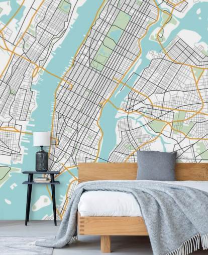 carta da parati murale blu e bianca di New York City chiamata New York City Map carta da parati murale blu e bianca di New York City chiamata New York City Map