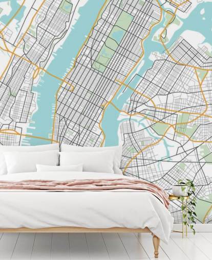 blue and white new york city wallpaper mural called New York City Map