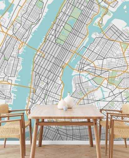 blue and white new york city wallpaper mural called New York City Map