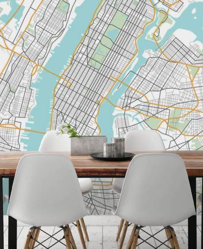 mural de papel pintado azul y blanco de la ciudad de Nueva York llamado Mapa de la ciudad de Nueva York
