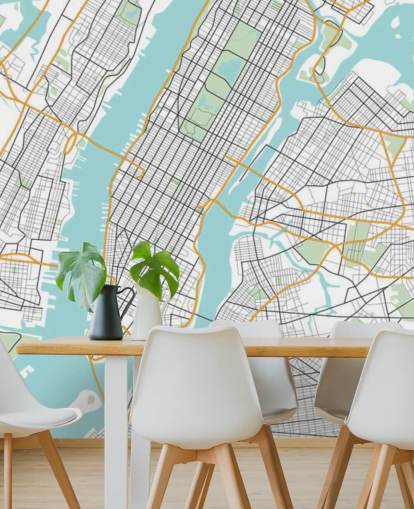 papier peint mural bleu et blanc de la ville de New York appelé New York City Map papier peint mural bleu et blanc de la ville de New York appelé New York City Map