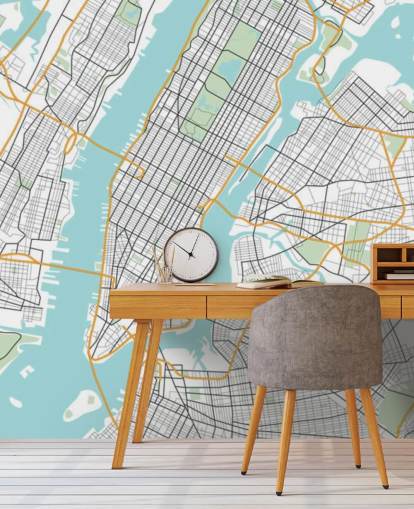 mural de papel pintado azul y blanco de la ciudad de Nueva York llamado Mapa de la ciudad de Nueva York