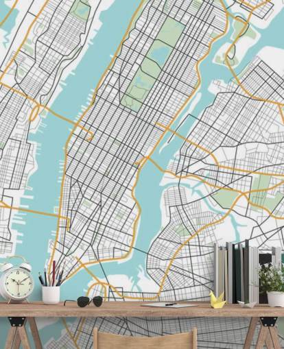 blue and white new york city wallpaper mural called New York City Map