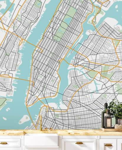 sininen ja valkoinen New Yorkin kaupungin taustakuvamaalaus nimeltä New York City Map