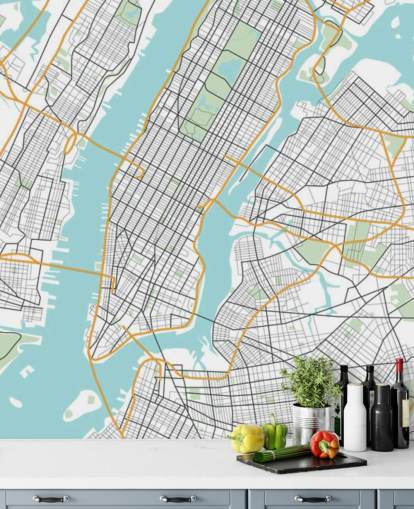 blue and white new york city wallpaper mural called New York City Map