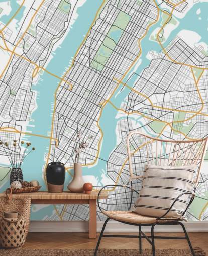 blaues und weißes New York City-Tapeten-Wandbild namens New York City Map
