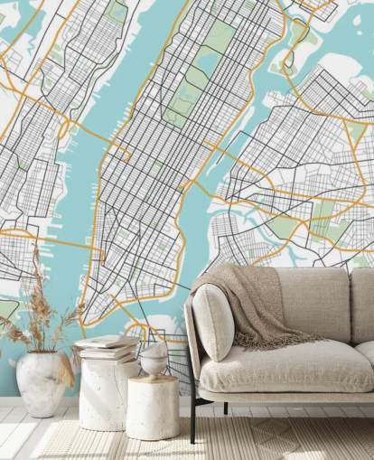 blue and white new york city wallpaper mural called New York City Map