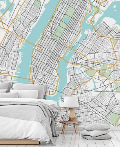 mural de papel pintado azul y blanco de la ciudad de Nueva York llamado Mapa de la ciudad de Nueva York mural de papel pintado azul y blanco de la ciudad de Nueva York llamado Mapa de la ciudad de Nueva York