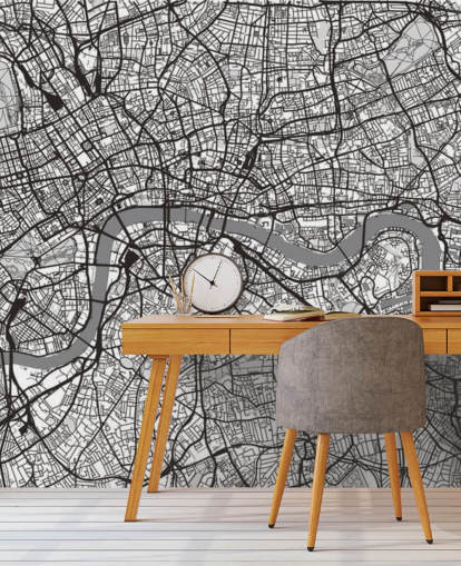 papel de parede preto e branco do mapa de londres