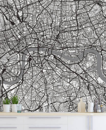 papel pintado de mapa de londres blanco y negro