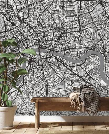 carta da parati mappa londra in bianco e nero