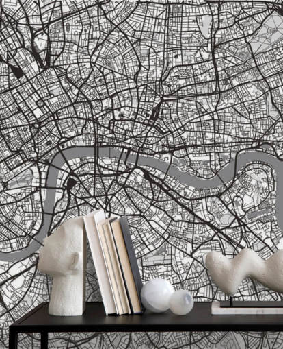 svart och vitt london karta tapeter
