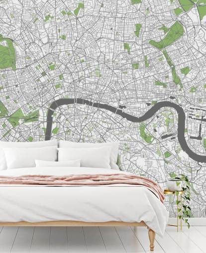 fondo de pantalla blanco y verde del mapa de Londres llamado Mapa detallado de Londres para dormitorios, oficinas en casa y comedores
