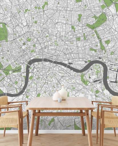 fond d'écran blanc et vert de Londres appelé Carte détaillée de Londres pour les chambres, les bureaux à domicile et les salles à manger
