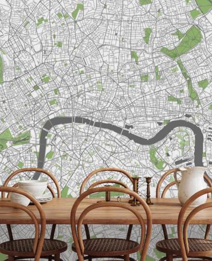 hvidt og grønt kort over london tapet kaldet Detaljeret kort over London til soveværelser, hjemmekontorer og spisestuer hvidt og grønt kort over london tapet kaldet Detaljeret kort over London til soveværelser, hjemmekontorer og spisestuer