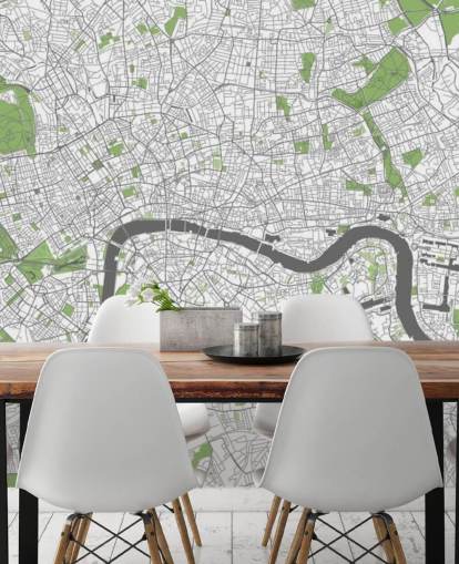 fondo de pantalla blanco y verde del mapa de Londres llamado Mapa detallado de Londres para dormitorios, oficinas en casa y comedores