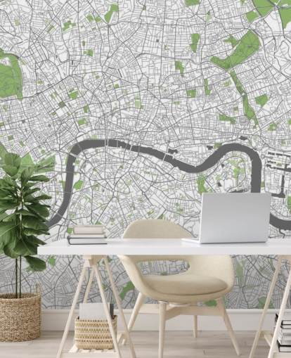 fondo de pantalla blanco y verde del mapa de Londres llamado Mapa detallado de Londres para dormitorios, oficinas en casa y comedores