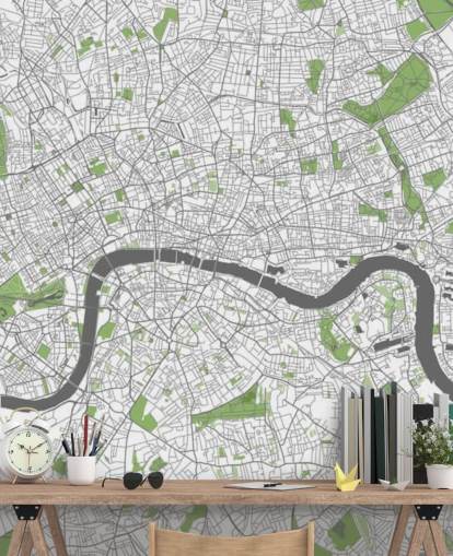 hvitt og grønt kart over london tapet kalt Detaljert kart over London for soverom, hjemmekontorer og spisestuer hvitt og grønt kart over london tapet kalt Detaljert kart over London for soverom, hjemmekontorer og spisestuer