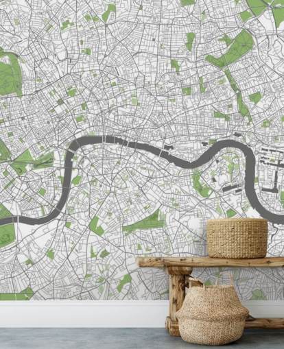 fondo de pantalla blanco y verde del mapa de Londres llamado Mapa detallado de Londres para dormitorios, oficinas en casa y comedores