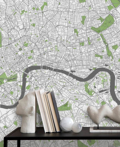 fondo de pantalla blanco y verde del mapa de Londres llamado Mapa detallado de Londres para dormitorios, oficinas en casa y comedores