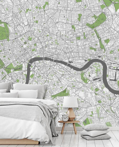 hvidt og grønt kort over london tapet kaldet Detaljeret kort over London til soveværelser, hjemmekontorer og spisestuer hvidt og grønt kort over london tapet kaldet Detaljeret kort over London til soveværelser, hjemmekontorer og spisestuer