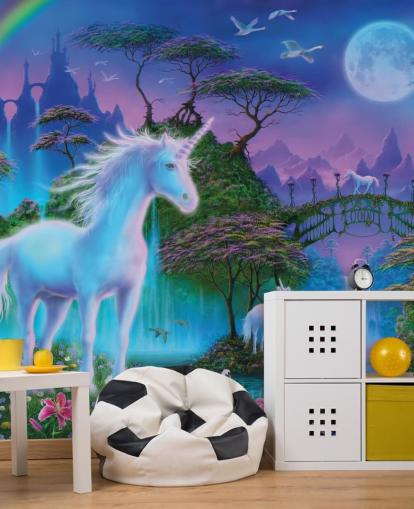 lilla, blå og grøn brugerdefineret enhjørningstapet kaldet Unicorn Bridge af Danny Flynn til børns soveværelser