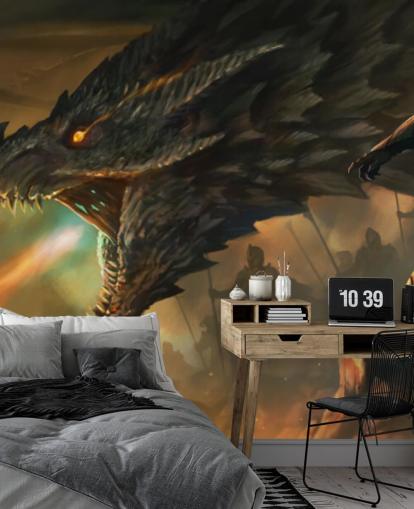 dragon breathing fire in battle wallpaper