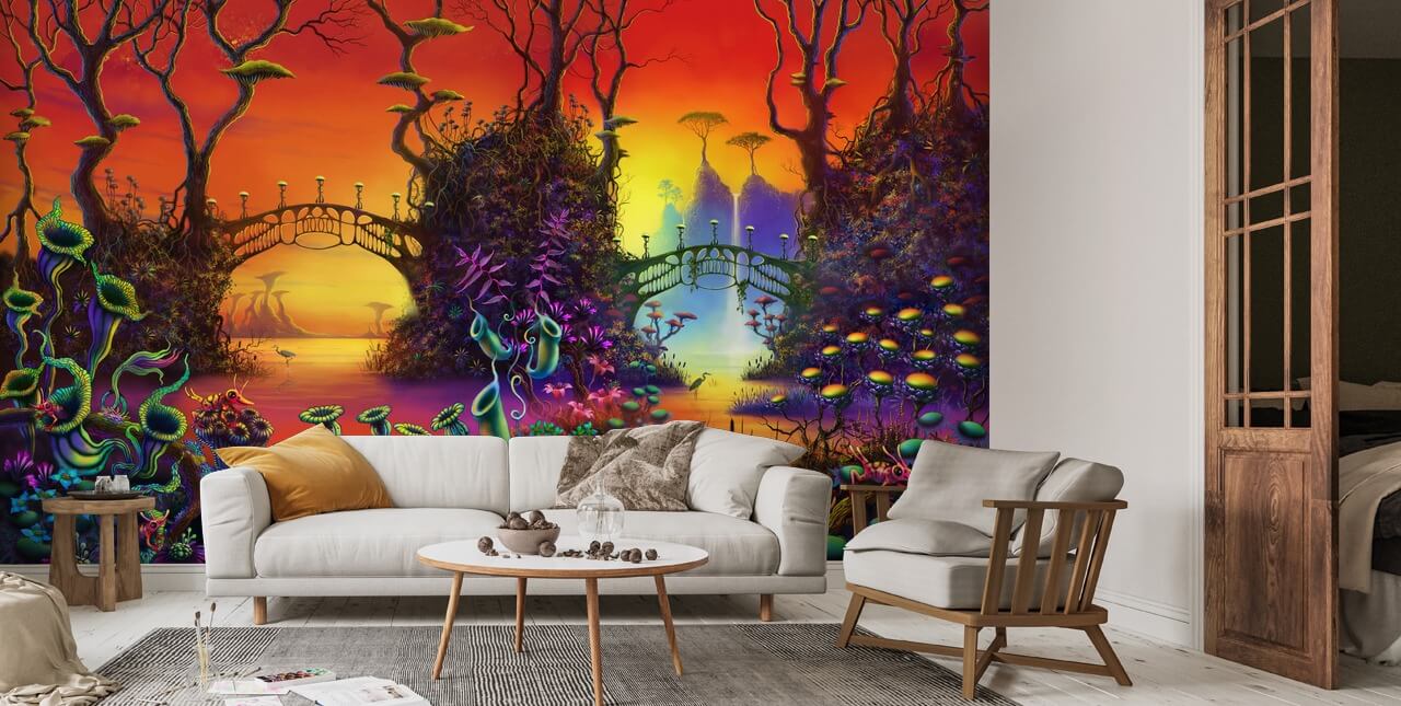 Red Jungle Wall Mural Wallsauce US