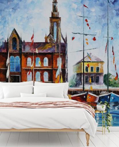 bemalte bunte Boote von Hafentapete