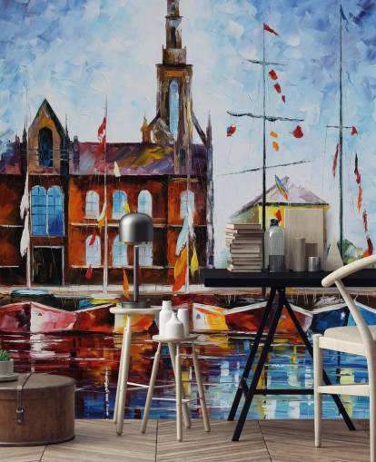 bateaux colorés peints par Harbour Wallpaper