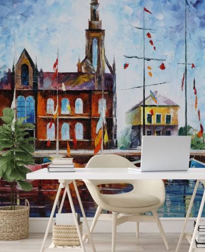 bateaux colorés peints par Harbour Wallpaper