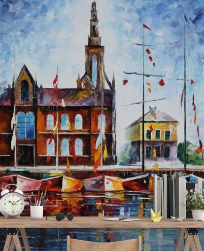 bateaux colorés peints par Harbour Wallpaper