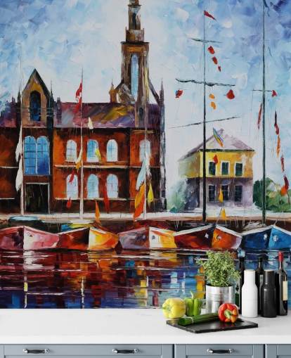 bemalte bunte Boote von Hafentapete