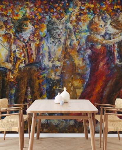 Painted Dressed Cats Dancing Wall Mural