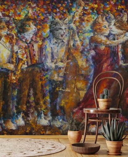 Painted Dressed Cats Dancing Wall Mural
