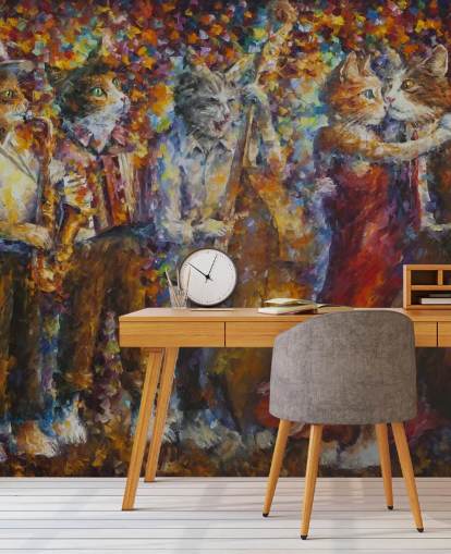 Painted Dressed Cats Dancing Wall Mural