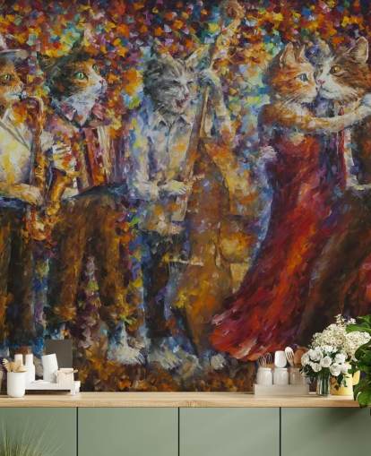 Painted Dressed Cats Dancing Wall Mural