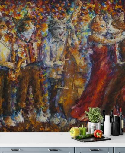 Painted Dressed Cats Dancing Wall Mural