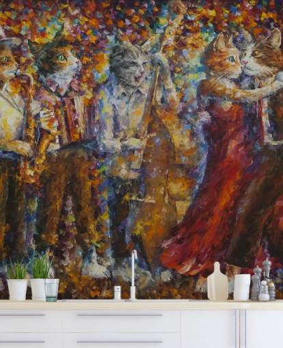 Painted Dressed Cats Dancing Wall Mural