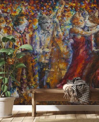 Painted Dressed Cats Dancing Wall Mural