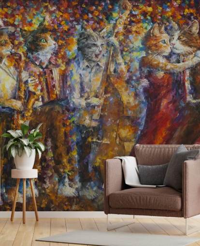 Painted Dressed Cats Dancing Wall Mural