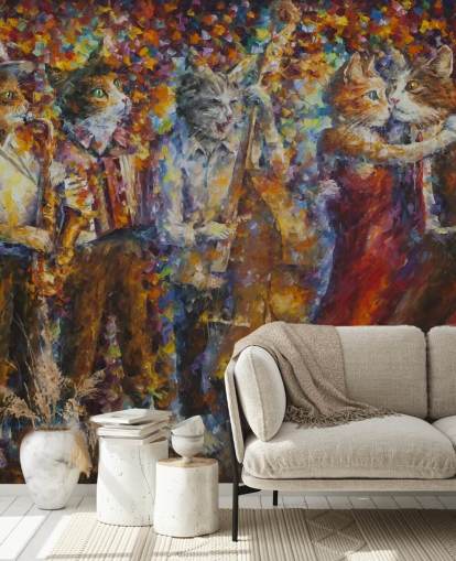 Painted Dressed Cats Dancing Wall Mural