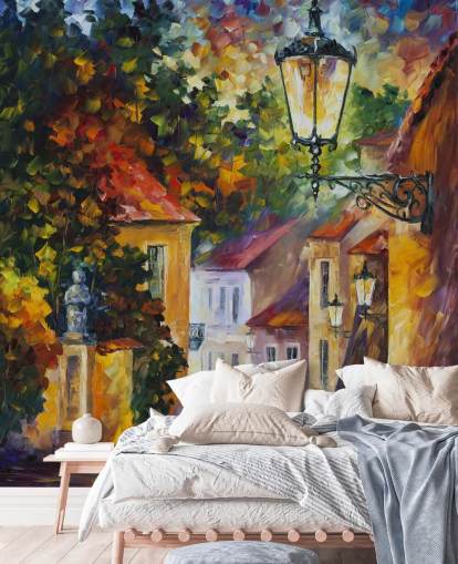 mediterranean street painted wallpaper
