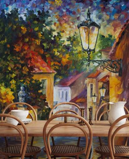 mediterranean street painted wallpaper