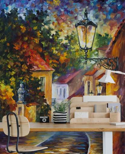 mediterranean street painted wallpaper